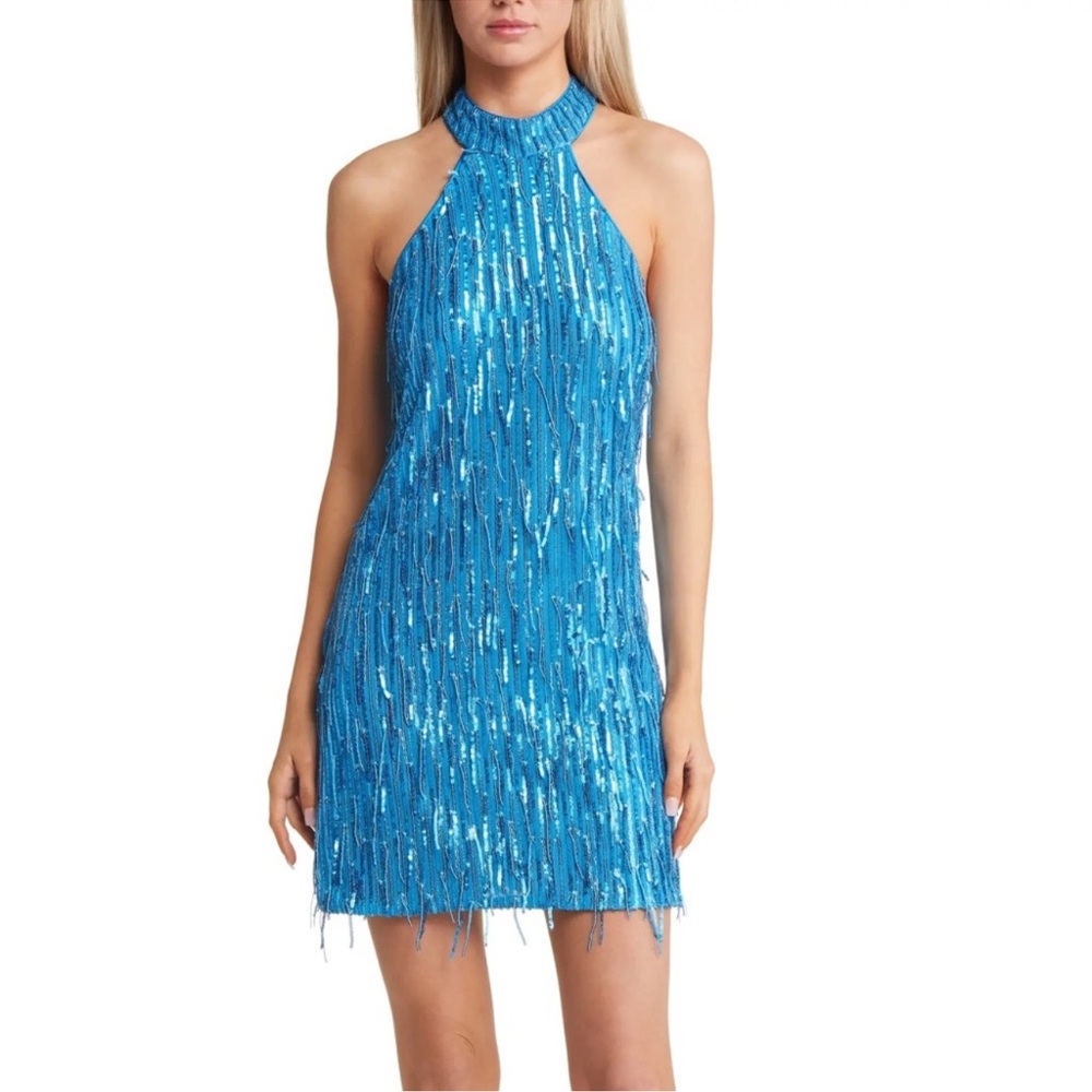 Saylor Blue Sequin Halter Mini Dress